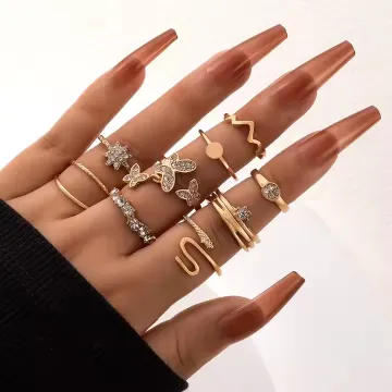 9 Pcs Vintage Butterfly Snake Finger Ring Set 